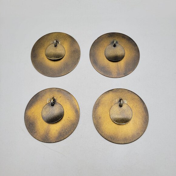Asian Tag Drawer Cabinet Pulls Brass Finished Metal Discs Two Holes Set Of 4 - Picture 1 of 4